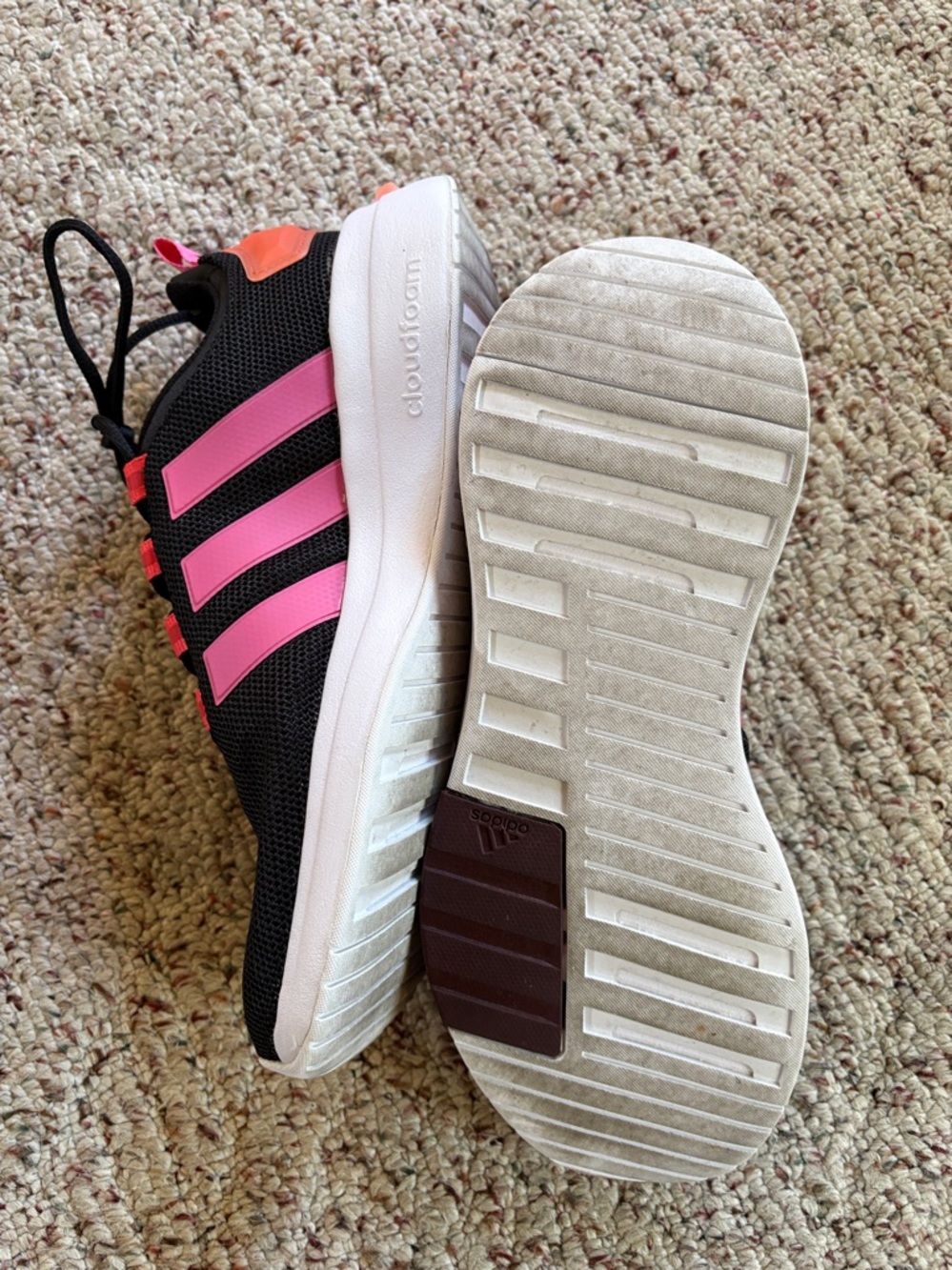 adidas Black Sneakers with Pink Stripes and Coral Heel - Picture 3 of 4
